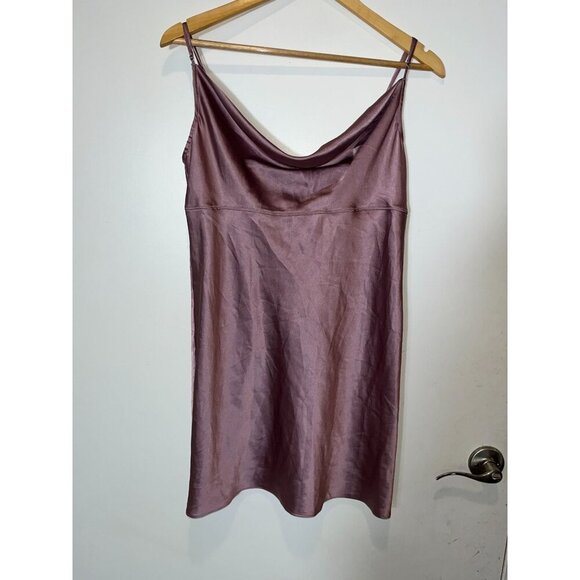 Victoria Secret Mauve Satin Slip Cowl Neck Spaghetti Straps Women's Dress Size L - Picture 2 of 7